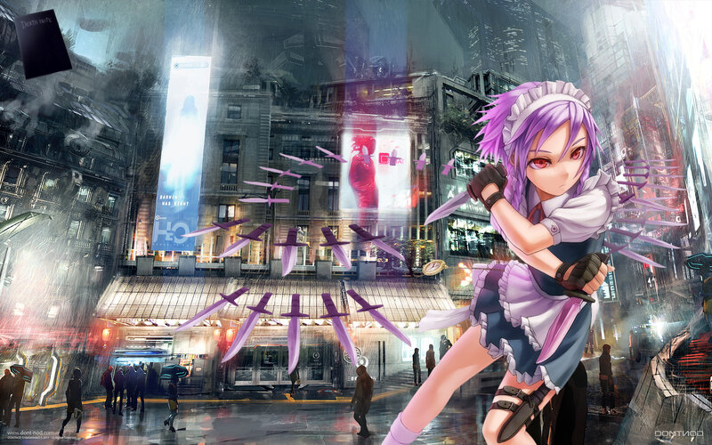 Anime Girl with Knives — Purple, Dramatic