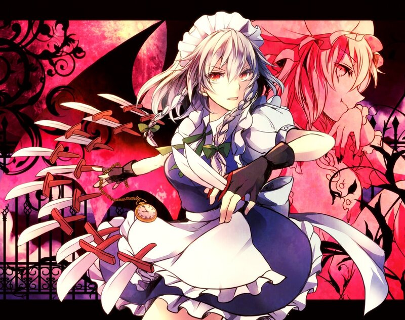 Anime Girl with Knives — Red, Dramatic, Knife Projectiles
