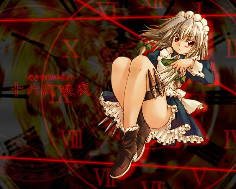 Anime Girl with Knives — Red, Dramatic, Night, Clock