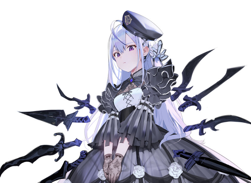 Anime Girl with Knives — White, Dramatic, Digital Art