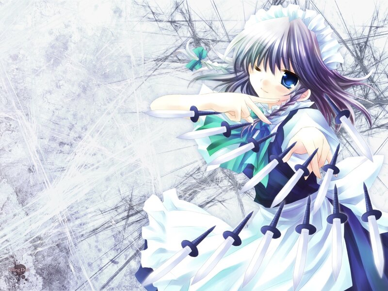 Anime Girl with Knives — White, Dramatic
