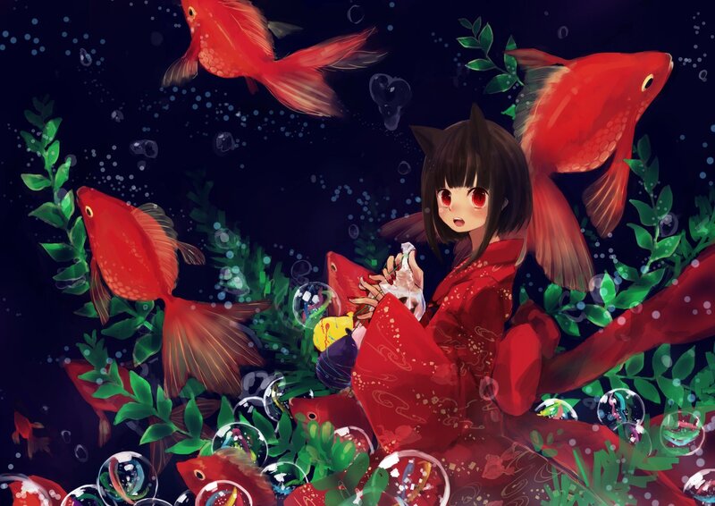Anime girl with koi fish