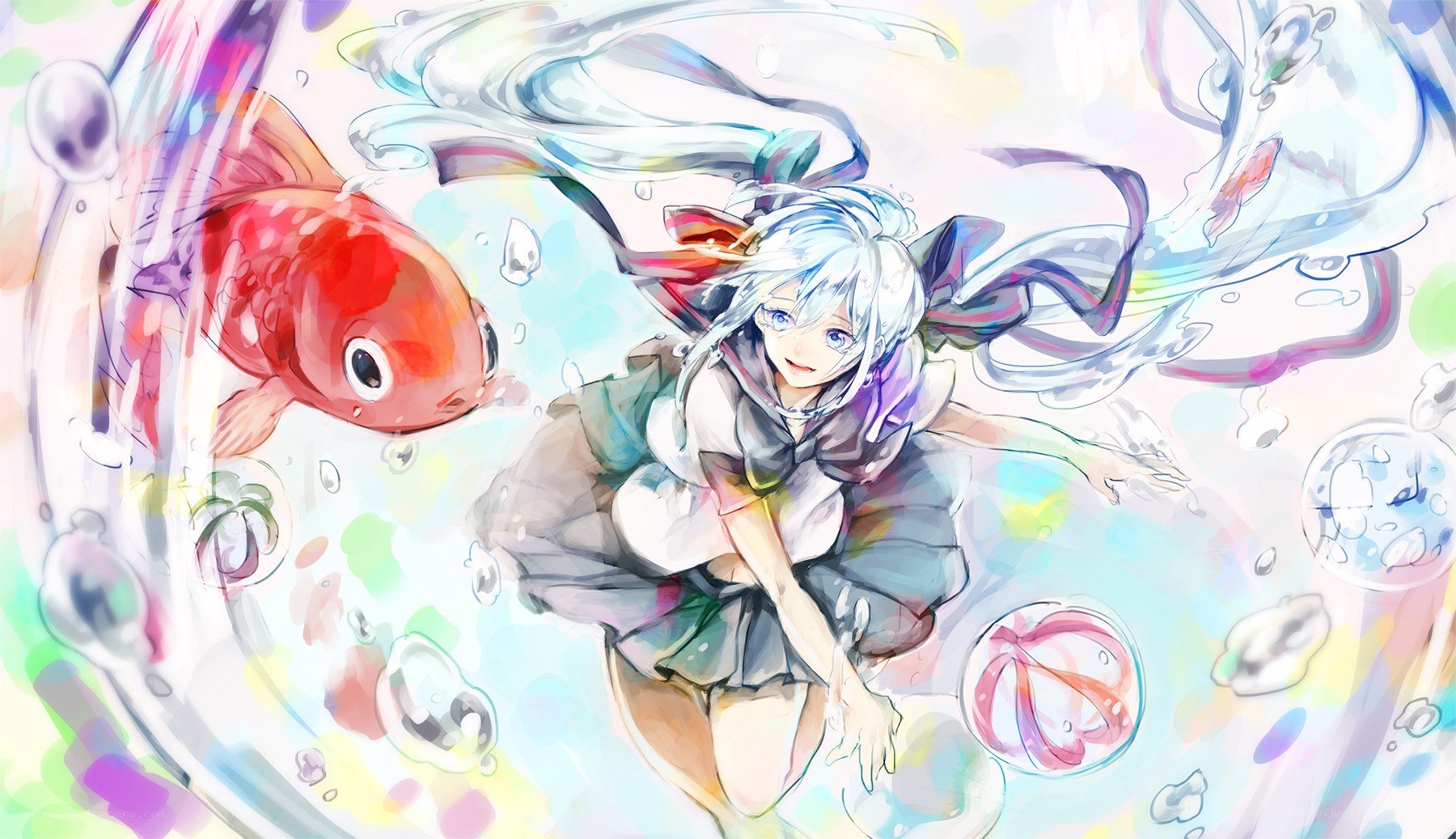 anime girl with koi fish