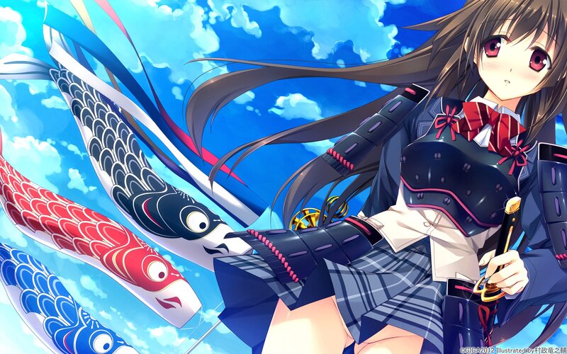 Anime girl with koi fish kites