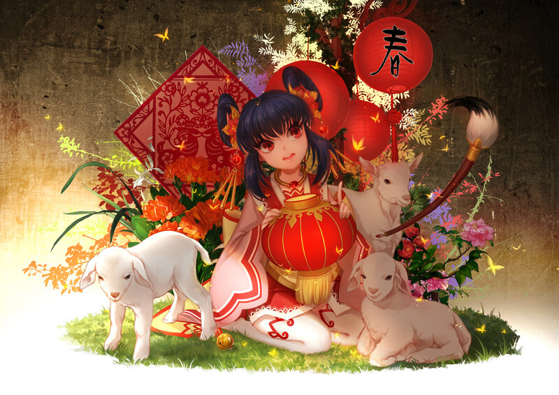 Anime Girl with Lambs