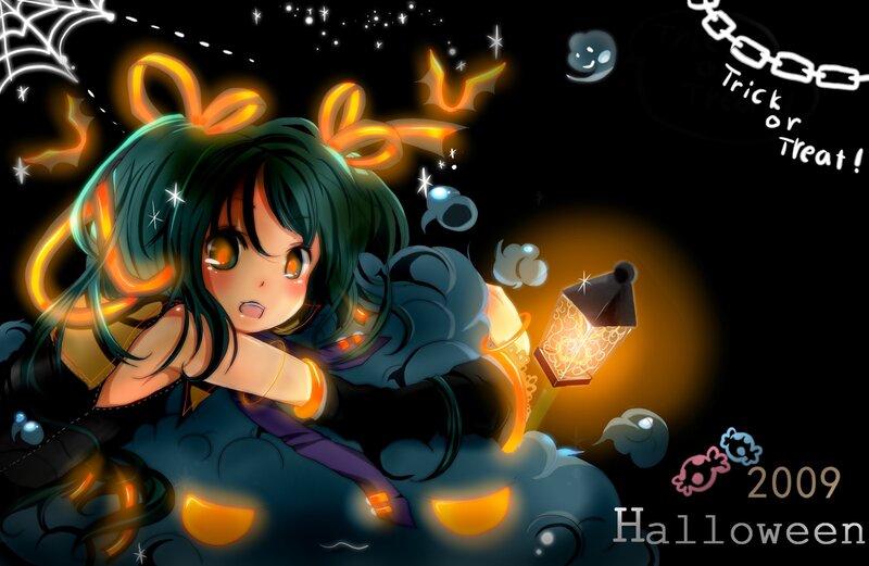 Anime Girl with Lantern — Black, Festive