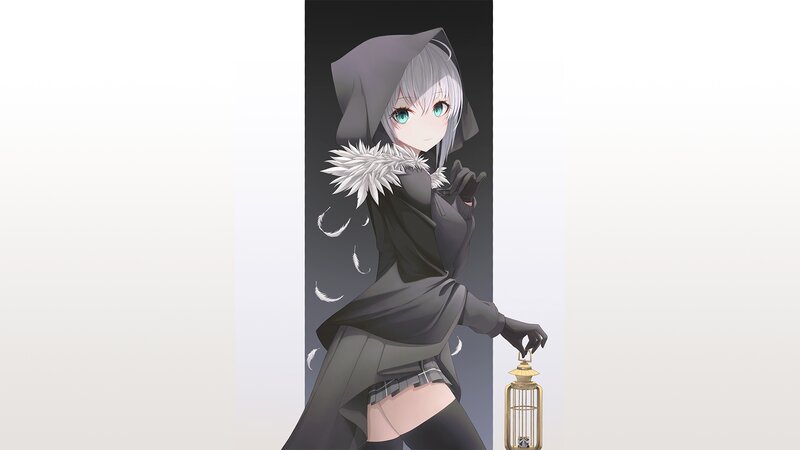 Anime Girl with Lantern — Black, Mysterious