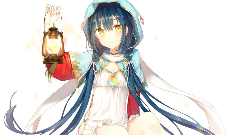 Anime Girl with Lantern — Blue, Calm