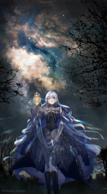 Anime Girl with Lantern — Blue, Dramatic