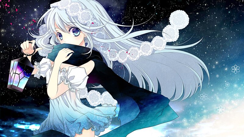 Anime Girl with Lantern — Blue, Dreamy
