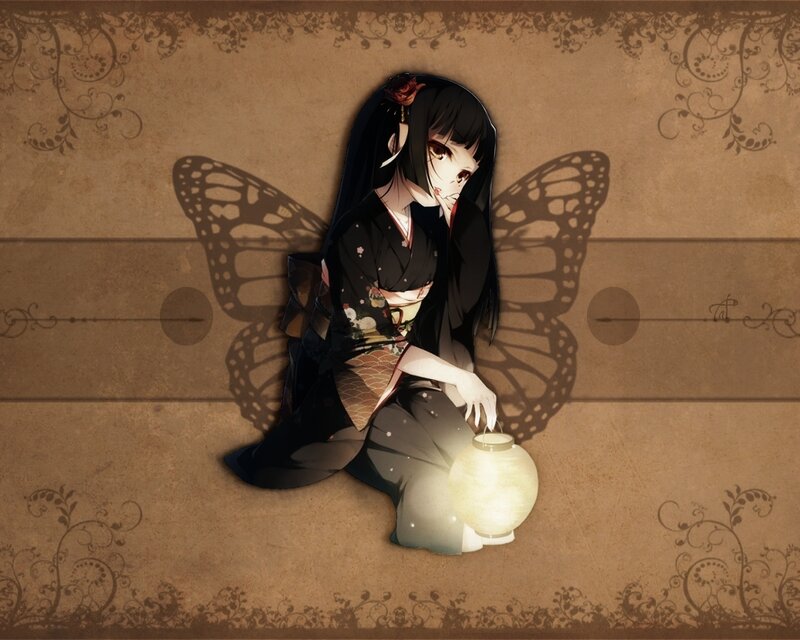 Anime Girl with Lantern — Brown