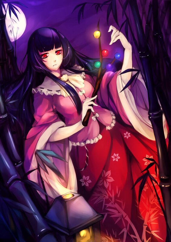 anime girl with lantern in bamboo forest