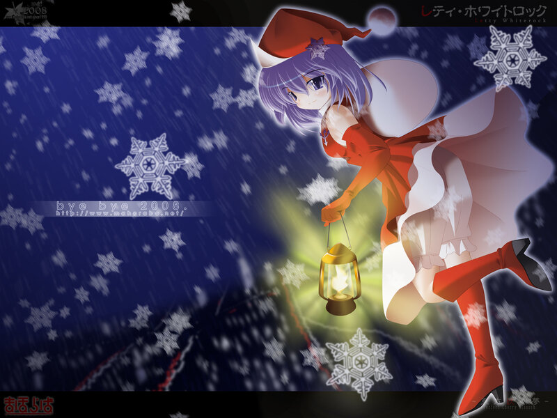 Anime girl with lantern in snow