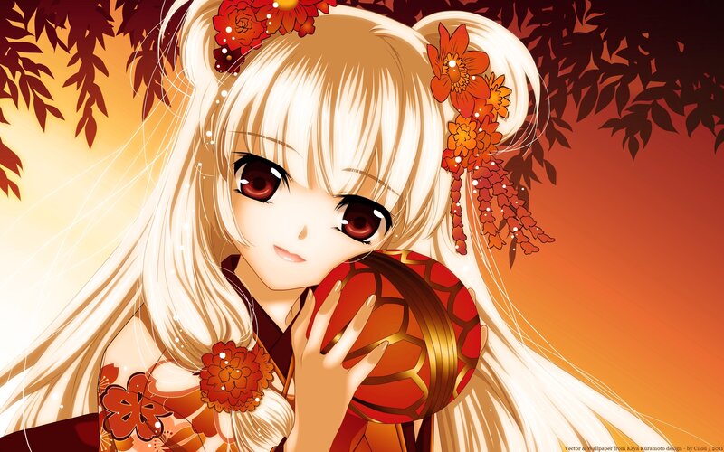 Anime Girl with Lantern — Orange, Serene