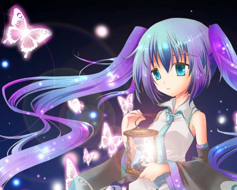 Anime Girl with Lantern — Purple, Serene, Night