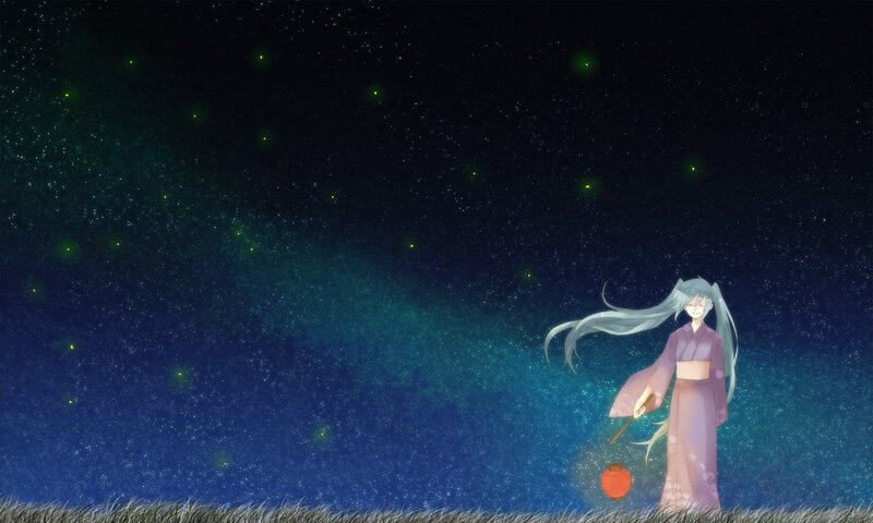 Anime Girl with Lantern — Purple