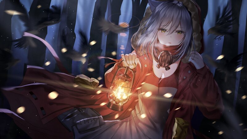 Anime Girl with Lantern — Red, Dramatic