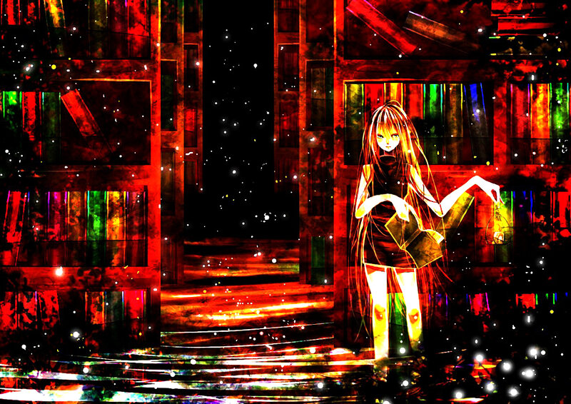 Anime Girl with Lantern — Red