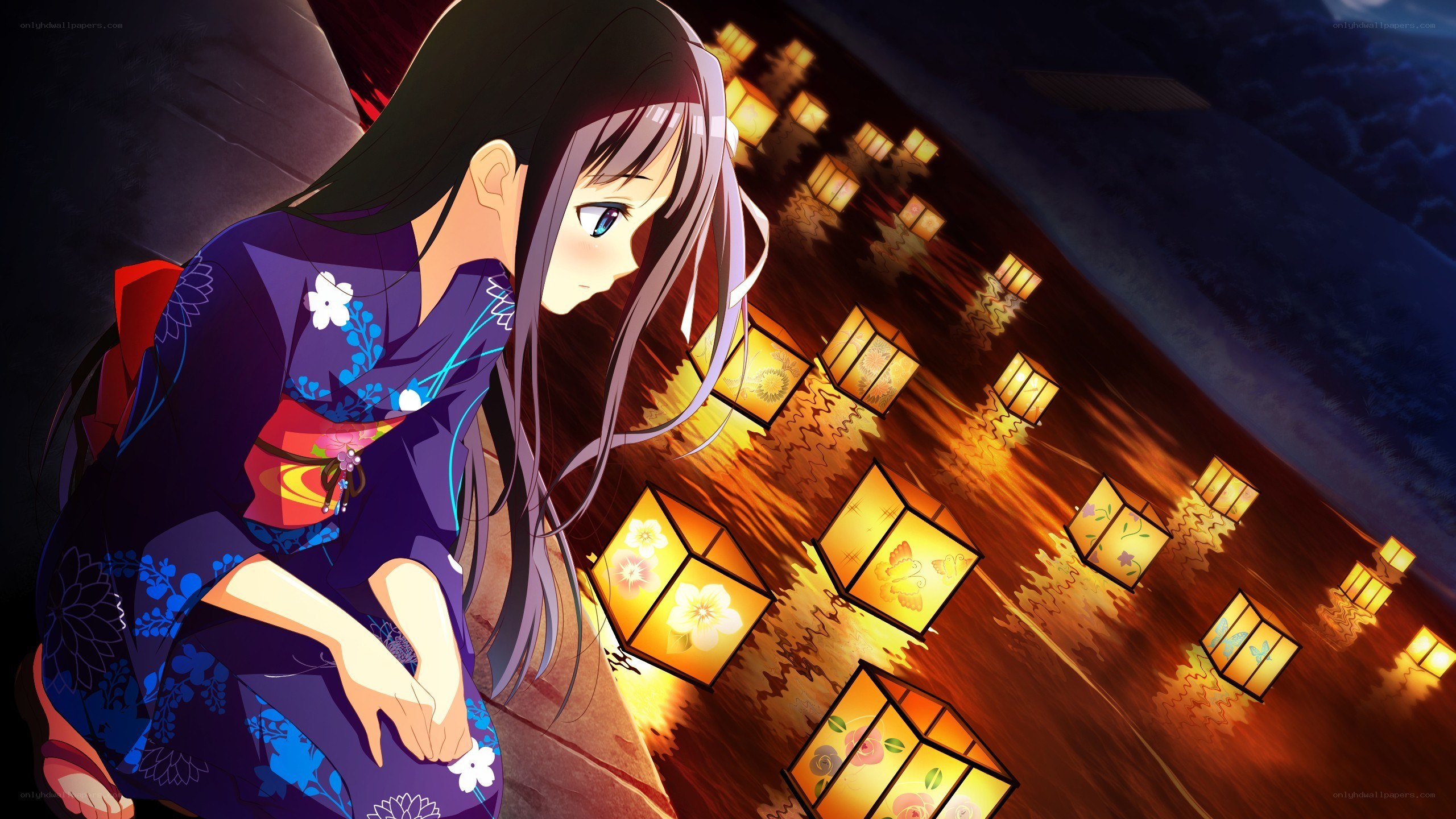anime girl with lanterns