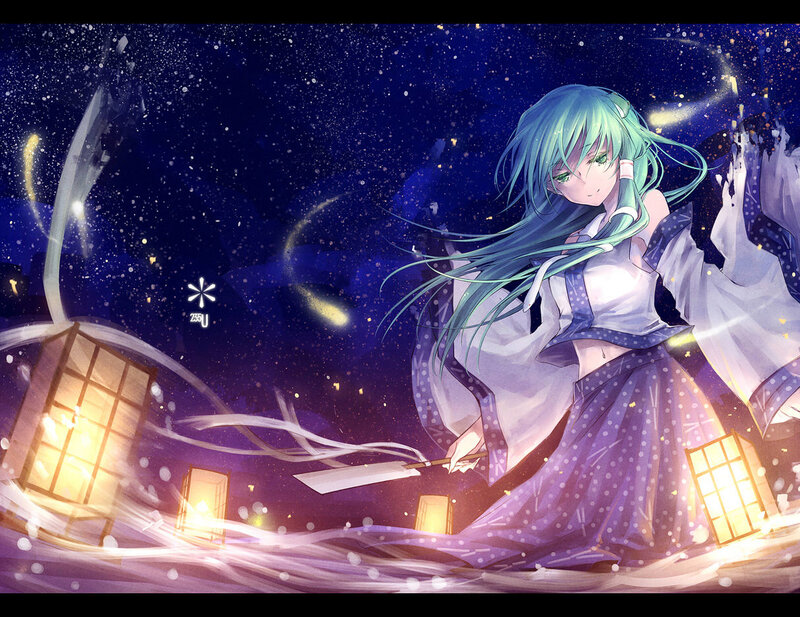 Anime girl with lanterns