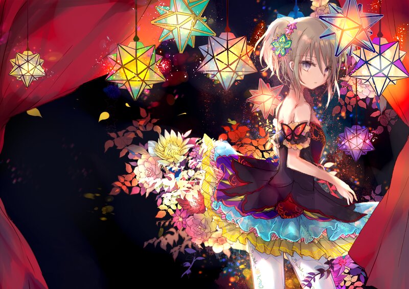 Anime Girl with Lanterns — Black, Festive