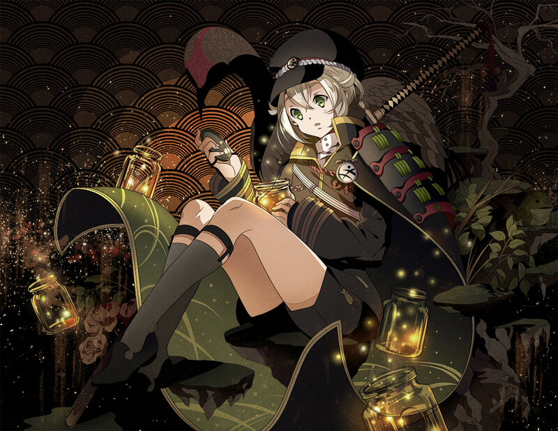 Anime Girl with Lanterns — Black, Mysterious