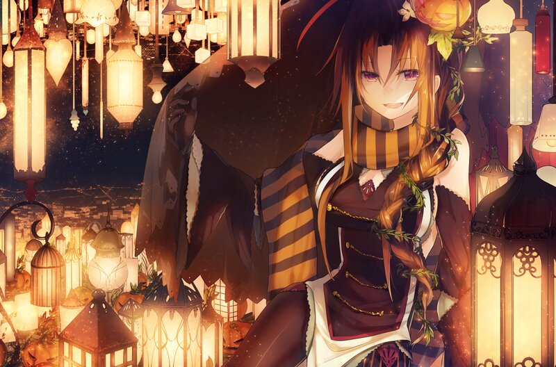 Anime Girl with Lanterns — Brown