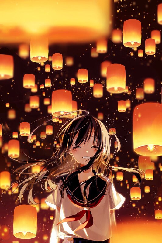 Anime Girl with Lanterns — Orange