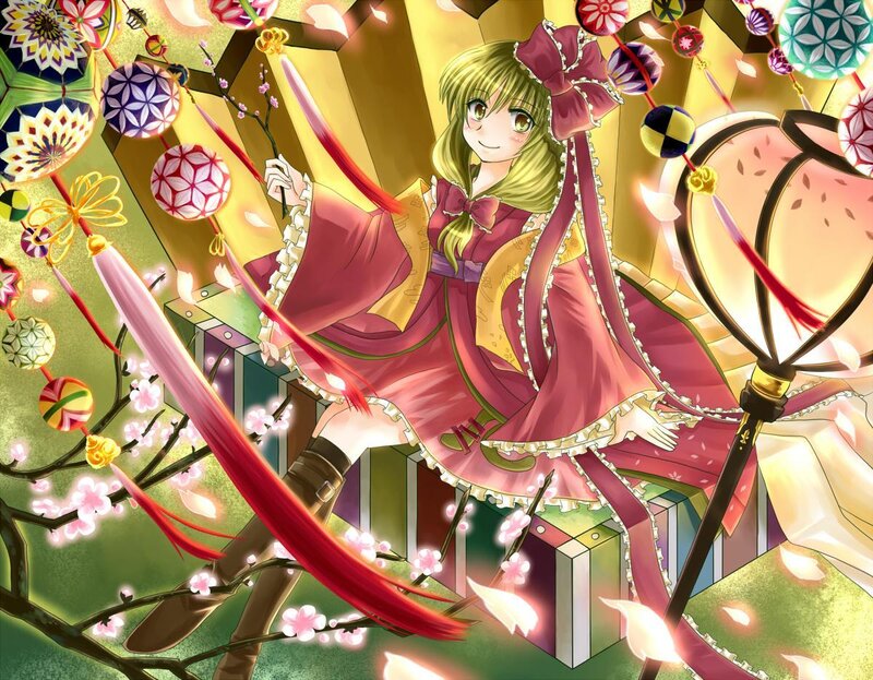 Anime Girl with Lanterns — Pink