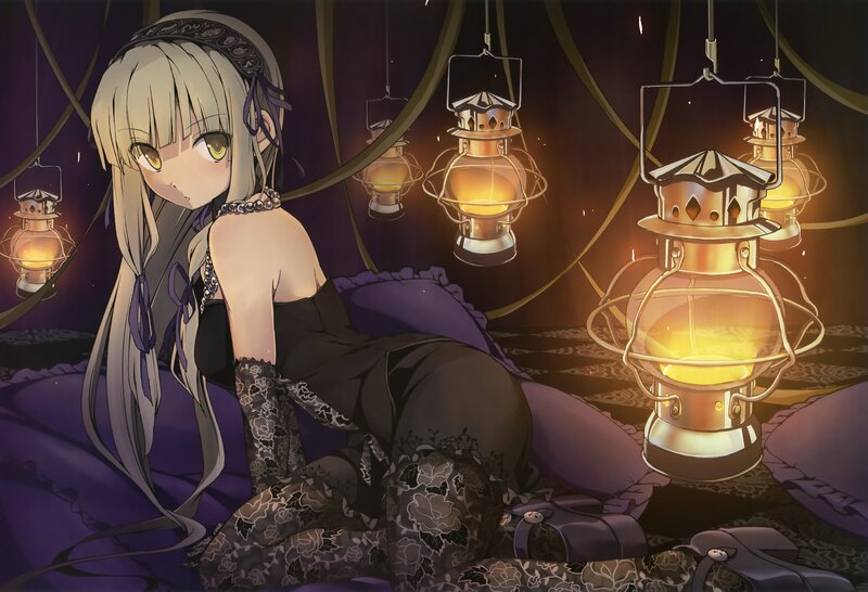 Anime Girl with Lanterns — Purple, Dramatic