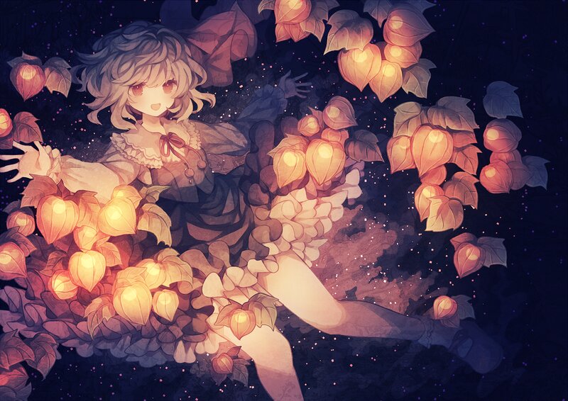Anime Girl with Lanterns — Purple, Serene, Night, Digital Art