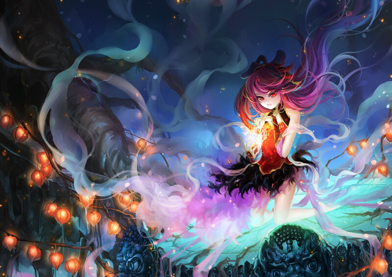 Anime Girl with Lanterns — Purple