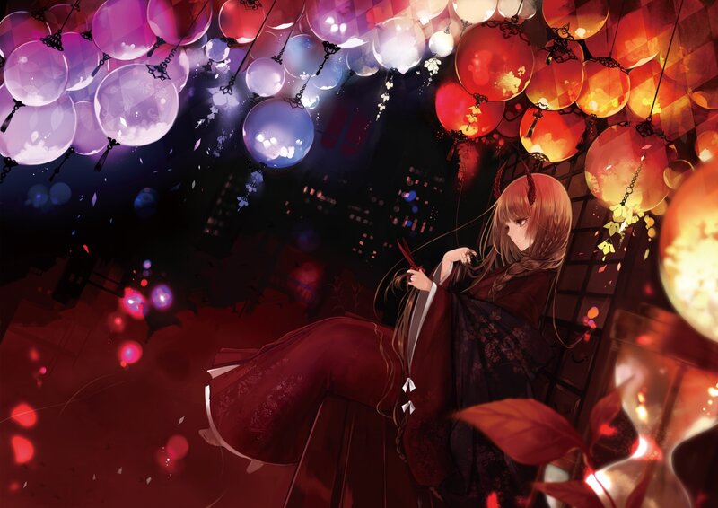 Anime Girl with Lanterns — Red, Dramatic