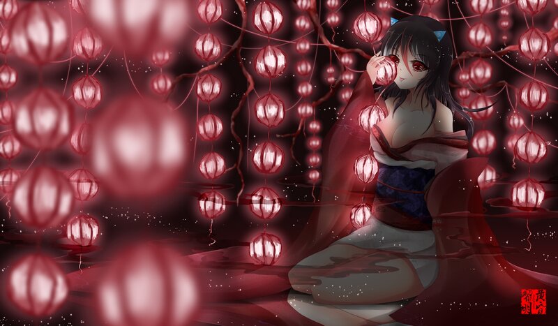 Anime Girl with Lanterns — Red