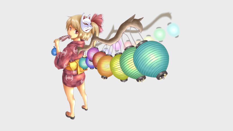 Anime Girl with Lanterns — White, Playful