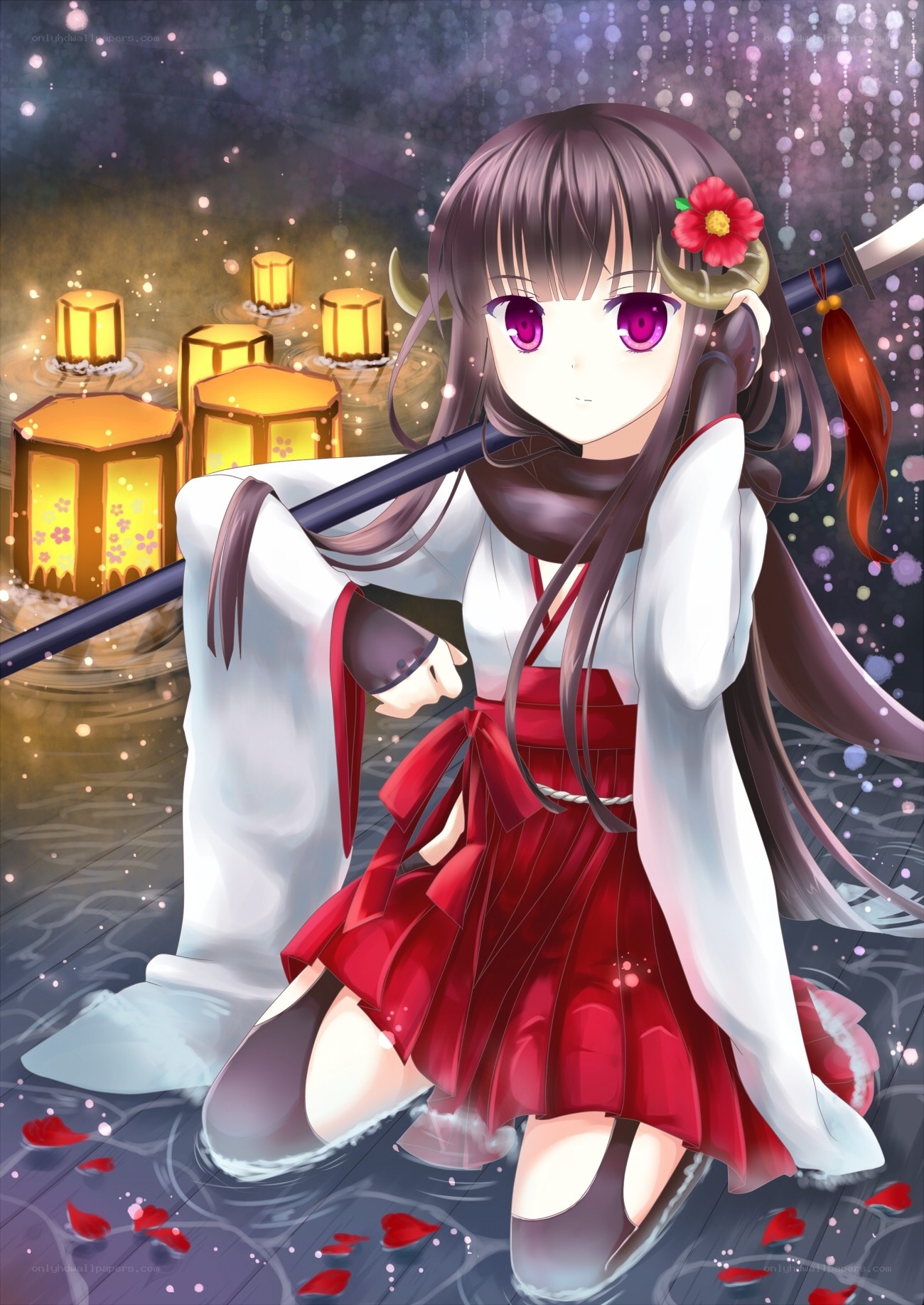 anime girl with lanterns