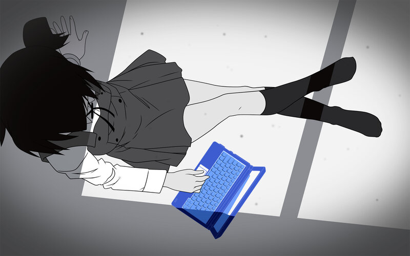 anime girl with laptop