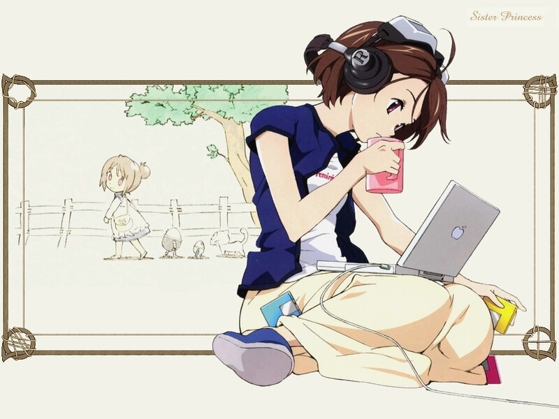 Anime girl with laptop and headphones