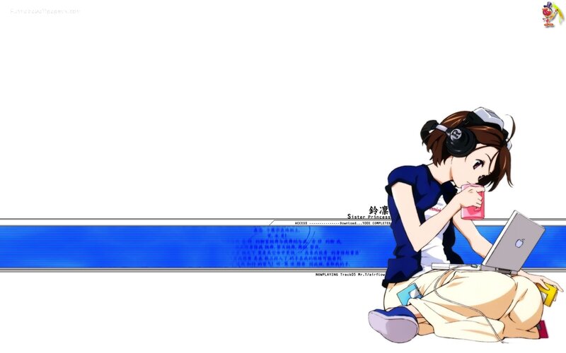Anime Girl with Laptop — Blue, Relaxed