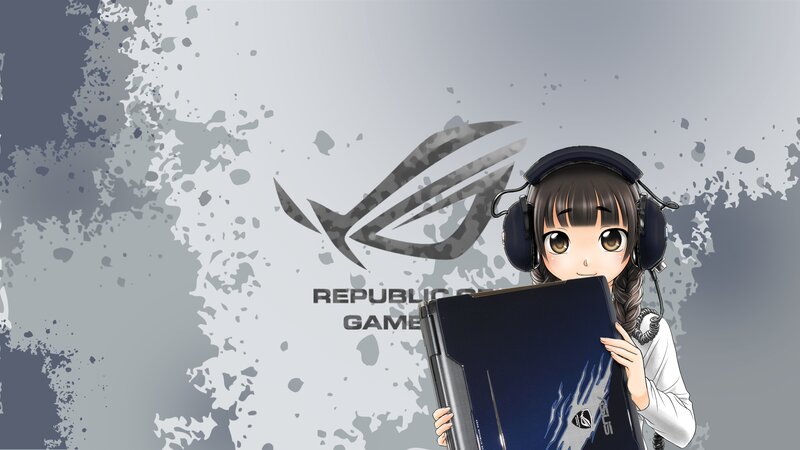 Anime Girl with Laptop — Gray