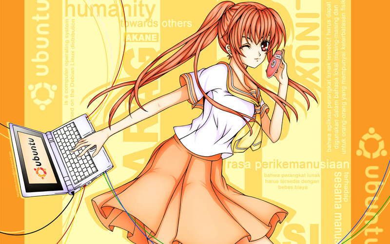 Anime Girl with Laptop — Orange