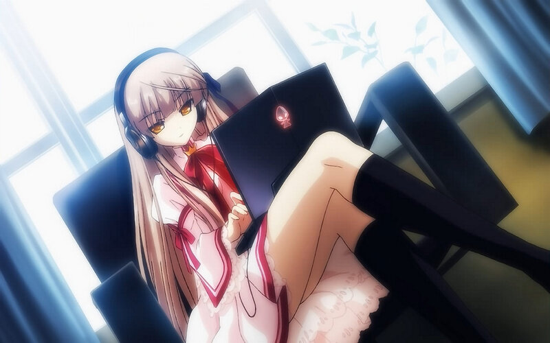 Anime Girl with Laptop — Pink