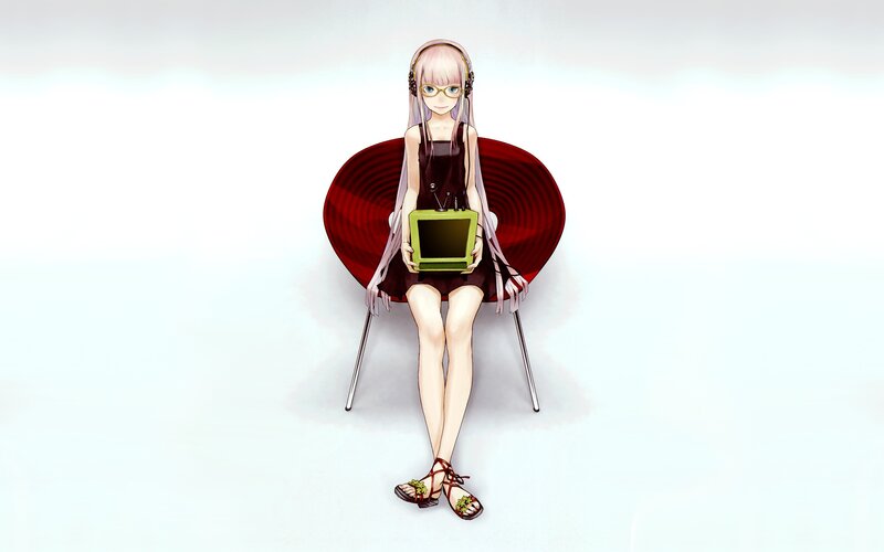 Anime Girl with Laptop — White