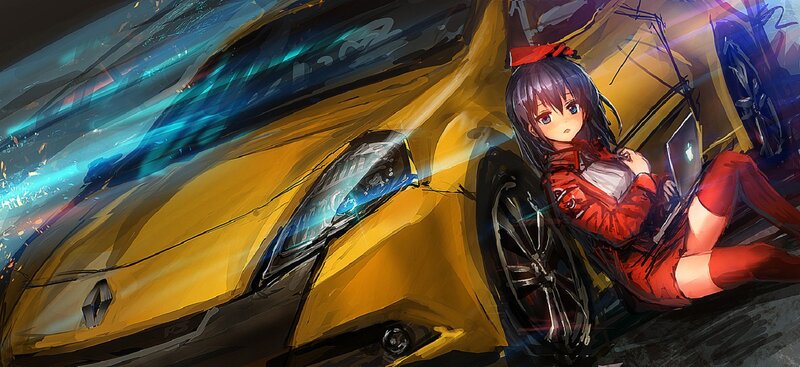 Anime Girl with Laptop — Yellow, Dramatic
