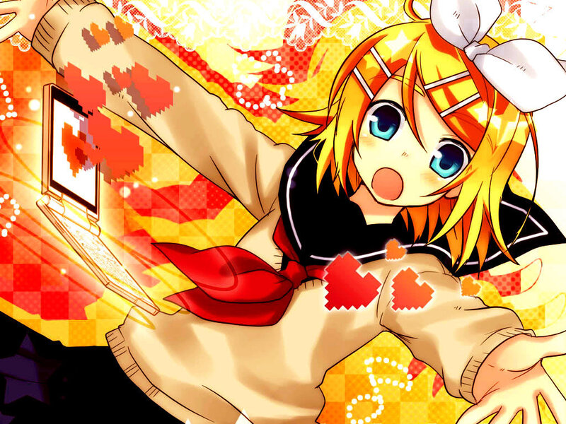 Anime Girl with Laptop — Yellow