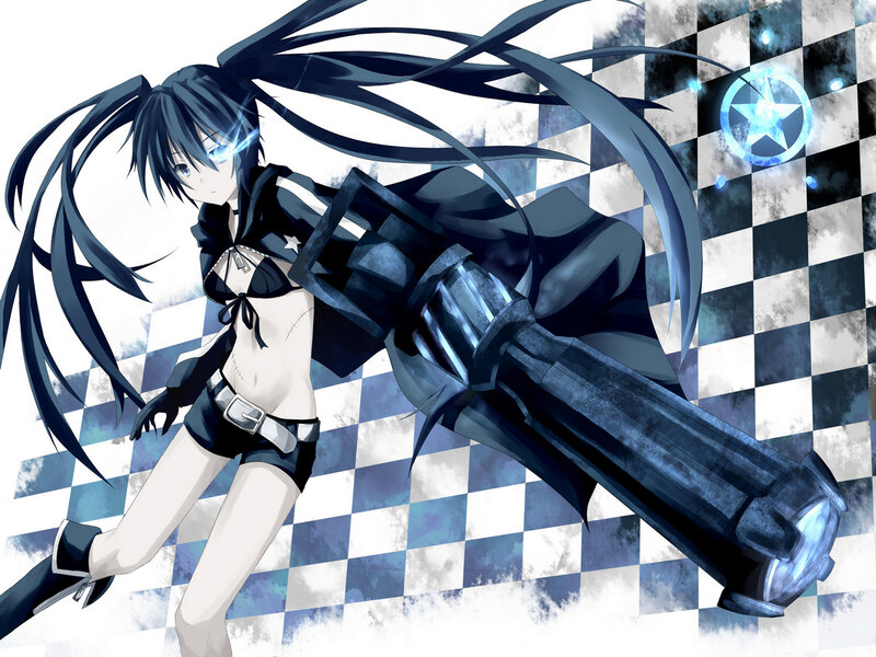 Anime Girl with Large Gun — Black, Dramatic, Checkered Background
