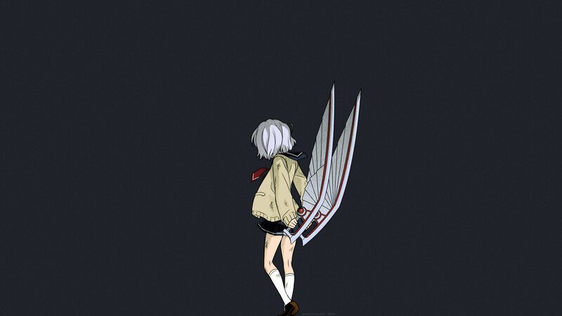 Anime Girl with Large Sword — Black, Dramatic, School Uniform