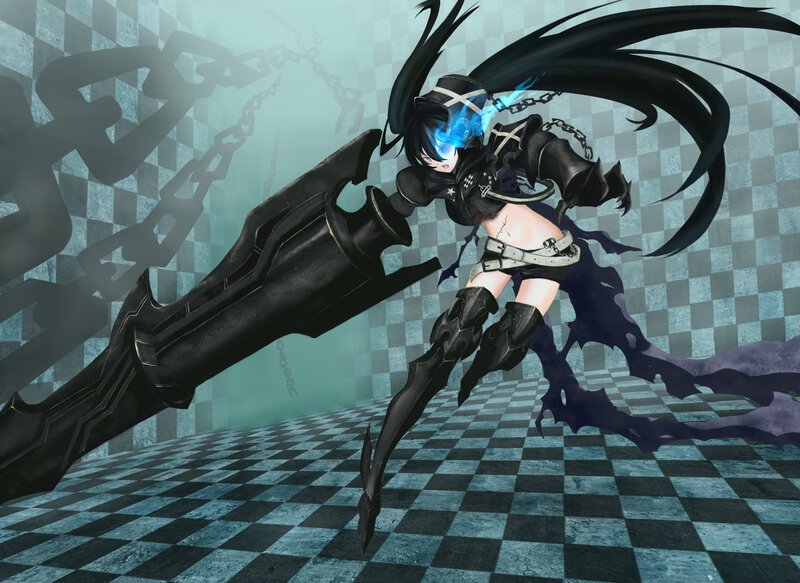 Anime Girl with Large Weapon — Black, Dramatic