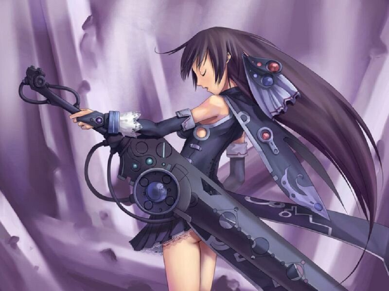 Anime Girl with Large Weapon — Purple