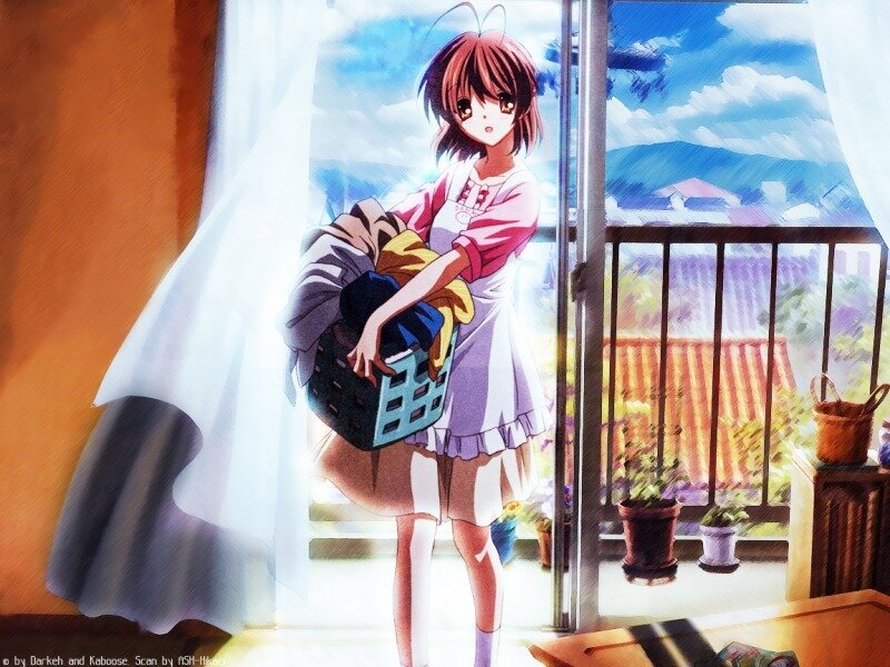 Anime girl with laundry basket